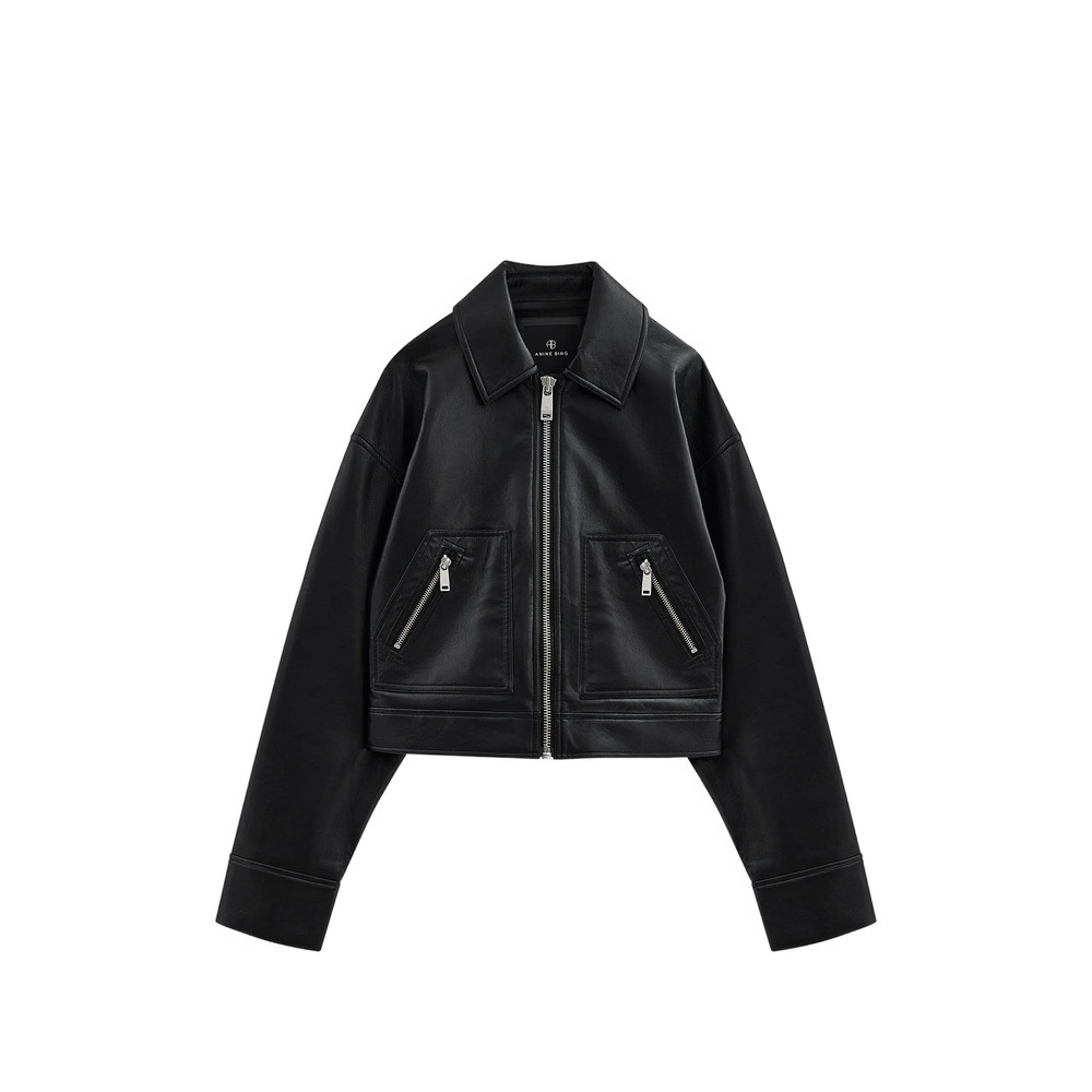 Anine Bing ASSAN JACKET - BLACK RECYCLED LEATHER