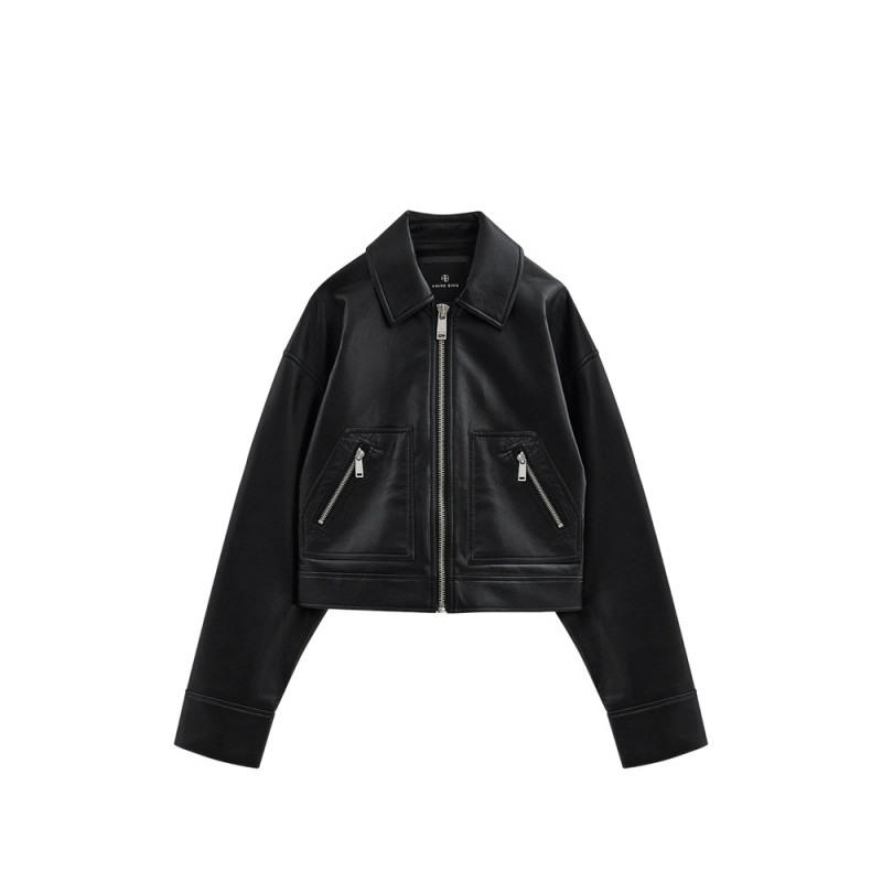 Anine Bing ASSAN JACKET - BLACK RECYCLED LEATHER