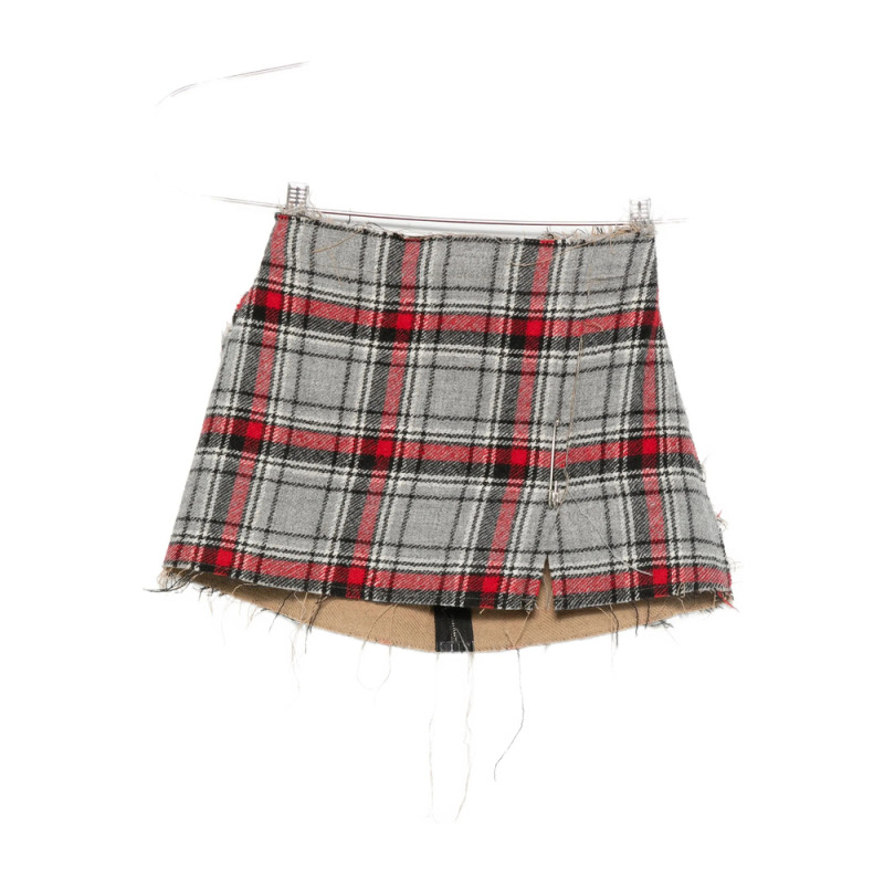 R13 Plaid Frayed Mini Skirt