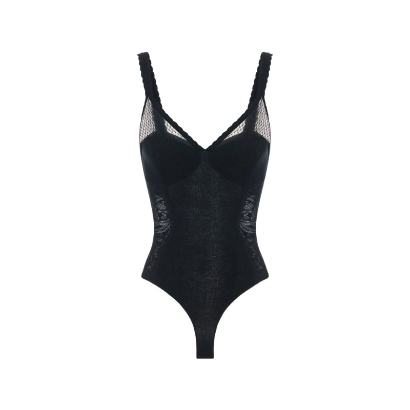 Elisabetta Franchi Bodysuit In Knit And Lace Fabric