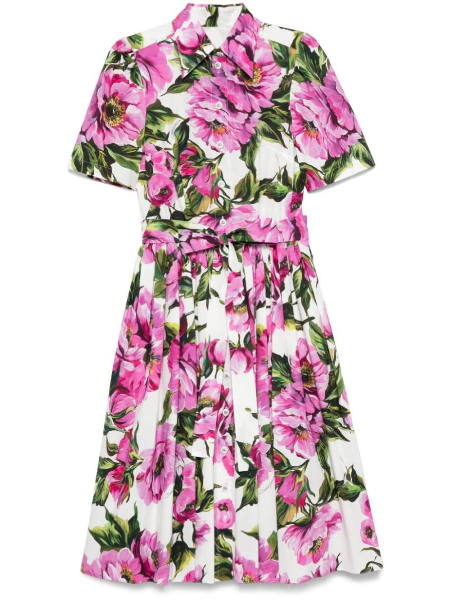 peonie-print cotton midi dress