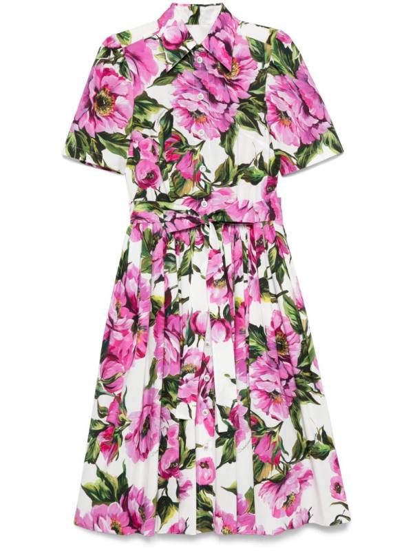 peonie-print cotton midi dress