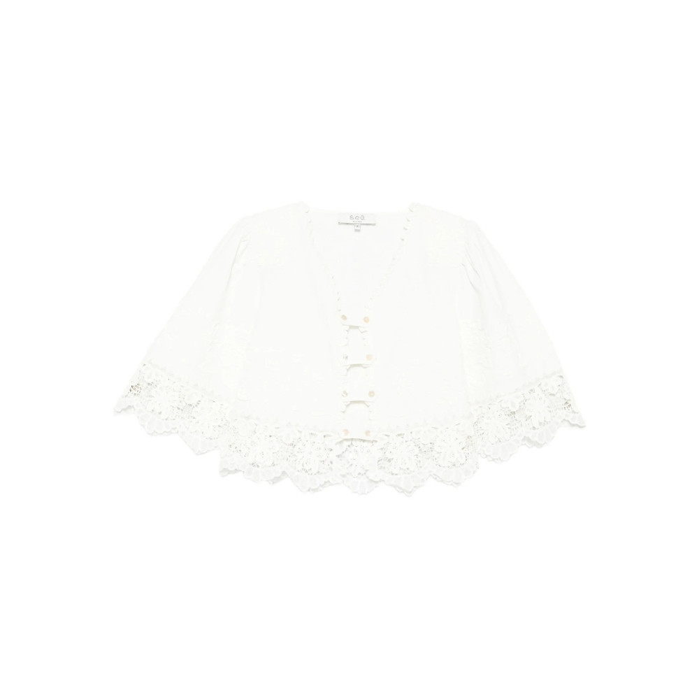 Sea Lace-trimmed Buttoned Blouse