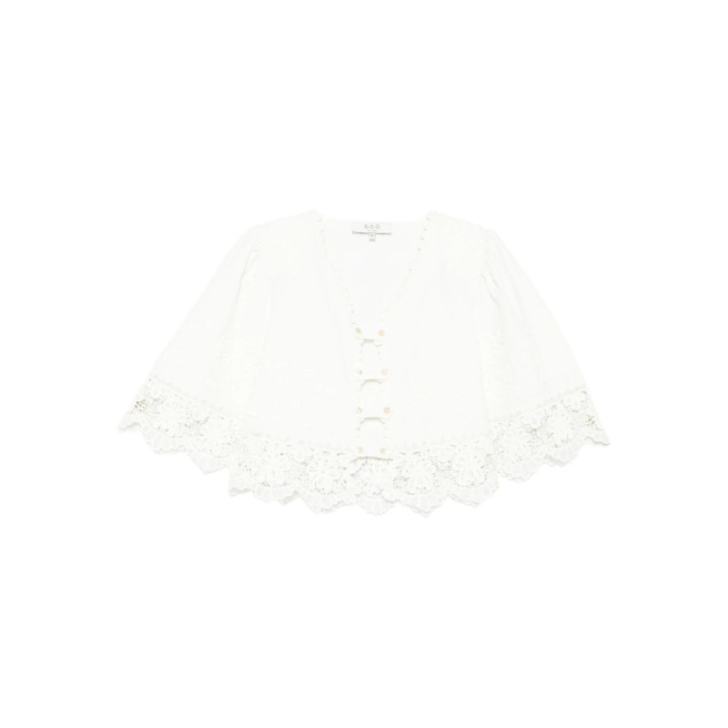 Sea Lace-trimmed Buttoned Blouse