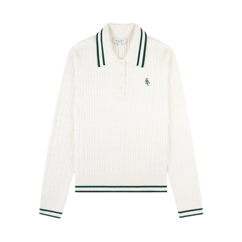 Sporty & Rich Striped Cable-knit Polo Shirt