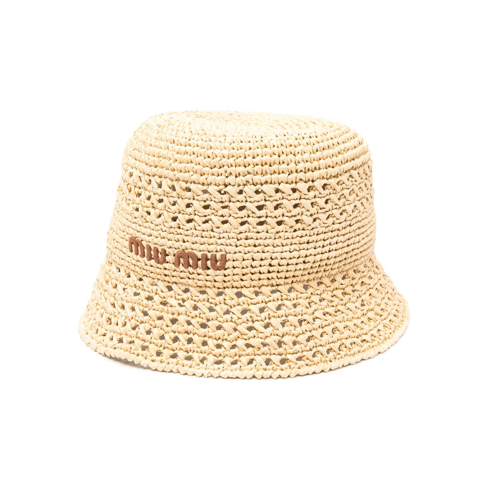 Miu Miu Embroidered-logo Raffia Bucket Hat