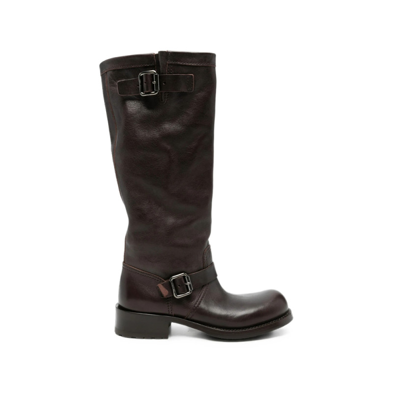 Prada Buckle-detail Leather Boots
