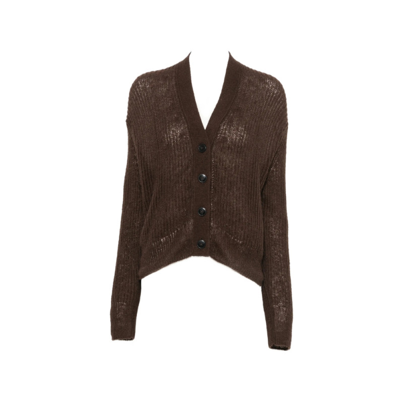Closed Ribbed-knit V-neck Cardigan