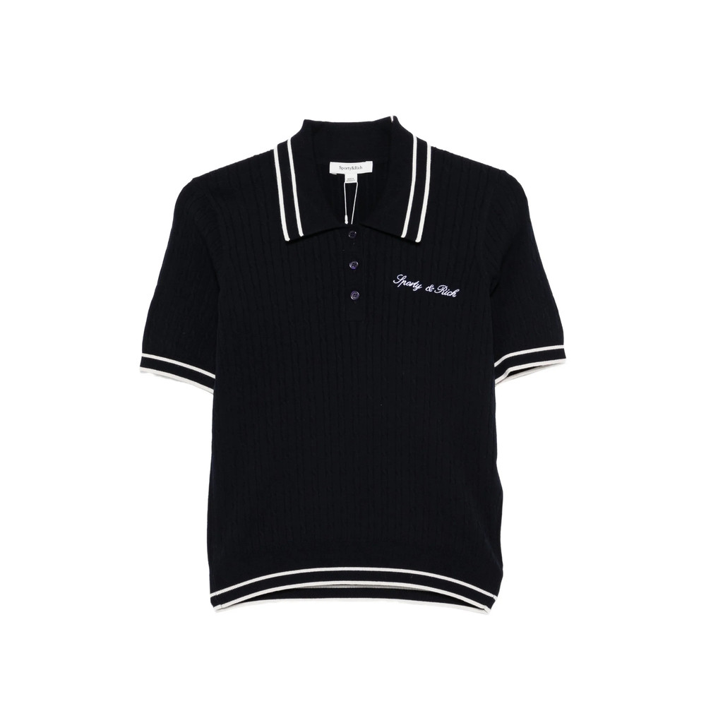 Sporty & Rich Cable-knit Short-sleeve Polo Top
