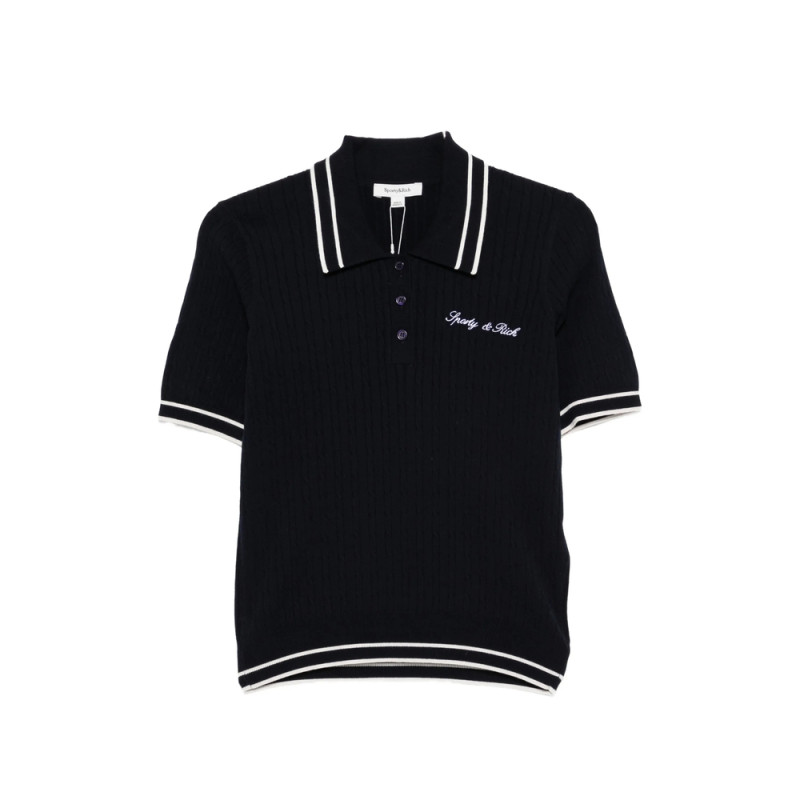 Sporty & Rich Cable-knit Short-sleeve Polo Top