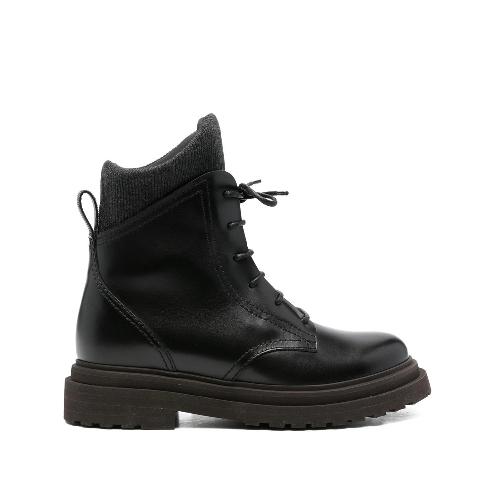 Brunello Cucinelli Lace-up Ribbed-knit Boots