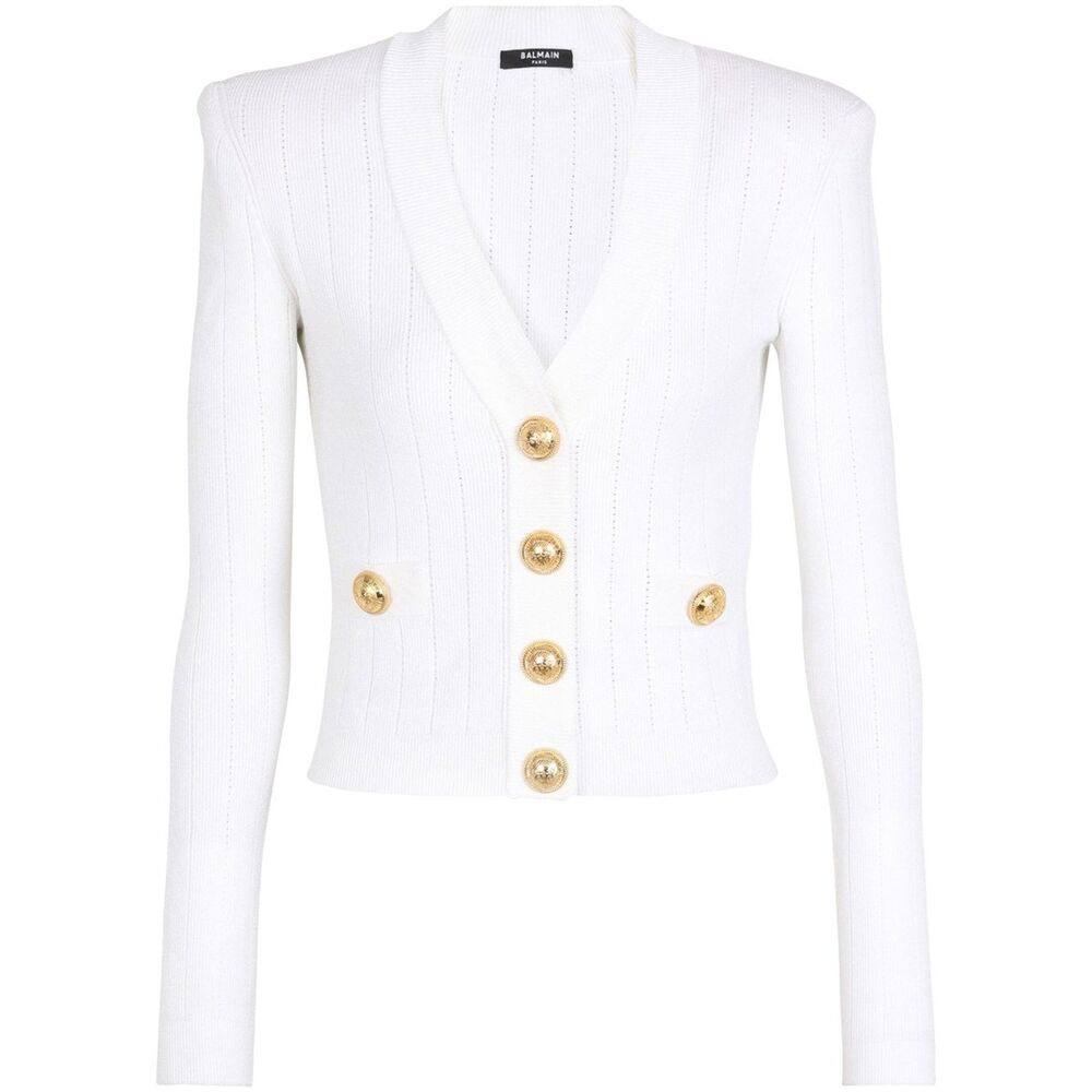 Balmain Pointelle-knit V-neck Cardigan