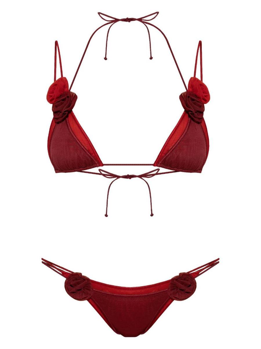 rose-appliqué bikini