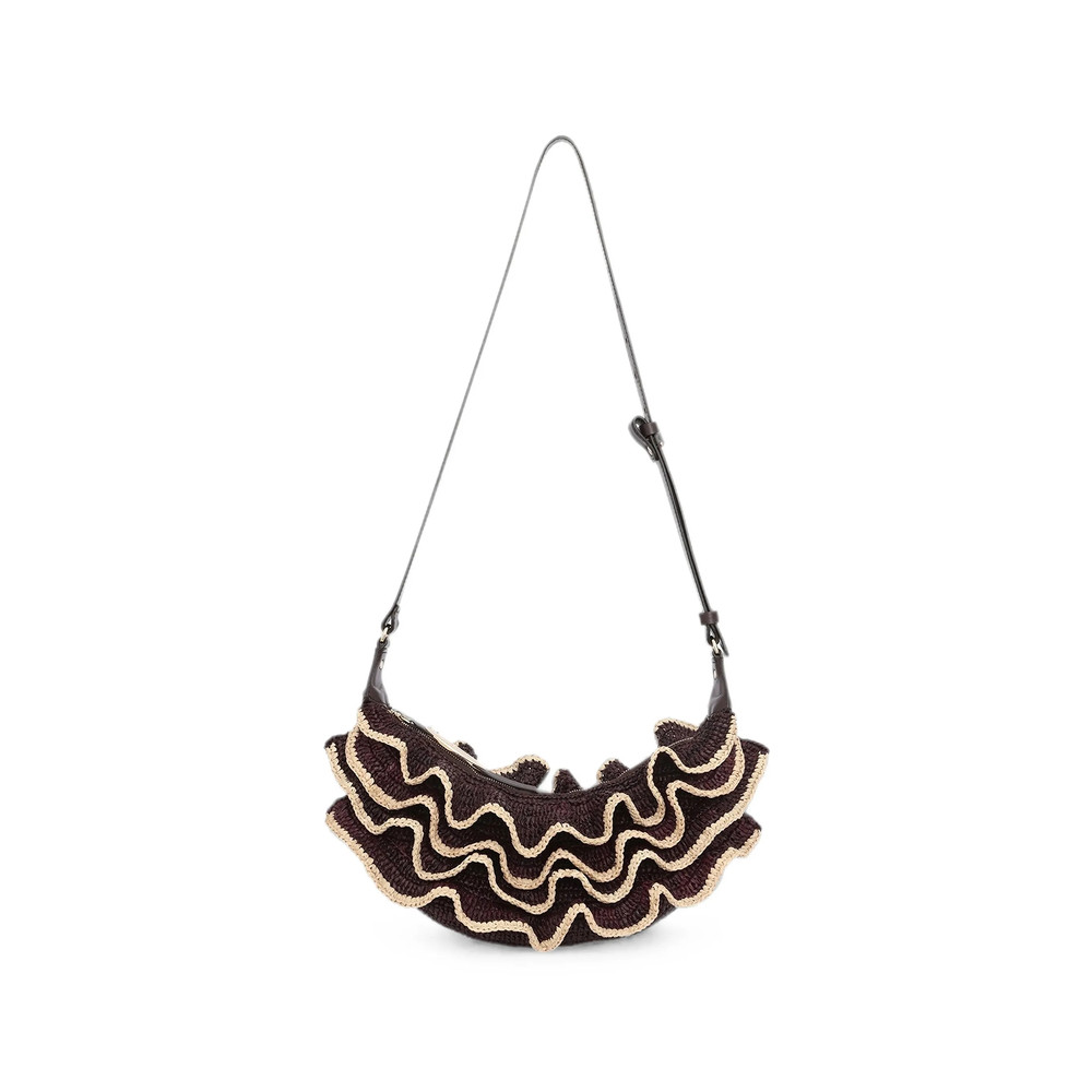 Zimmermann Goldentime Ruffled Raffia Shoulder Bag