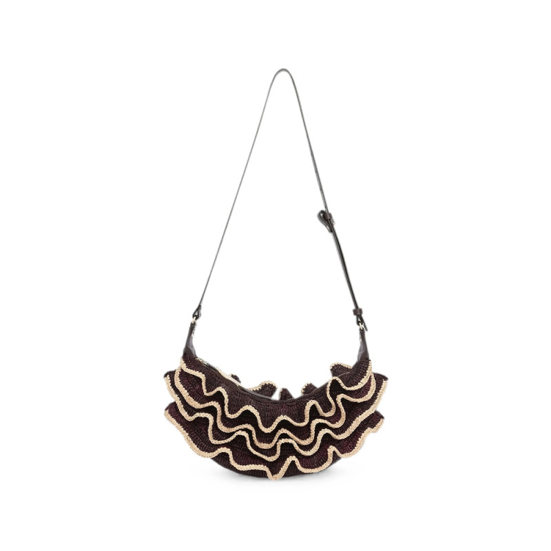 Zimmermann Goldentime Ruffled Raffia Shoulder Bag