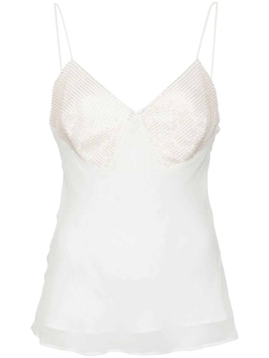 bead-detail silk tank top