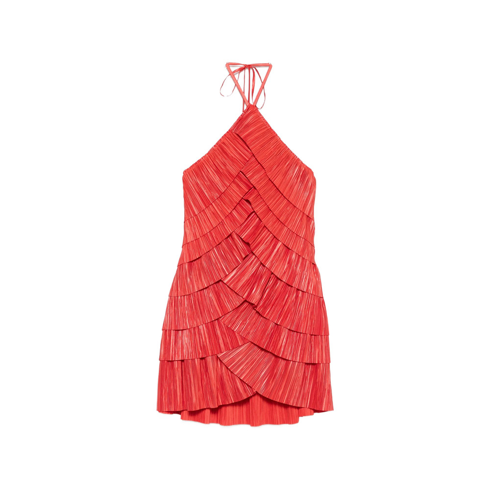 Cult Gaia Tiered Plissé-effect Dress