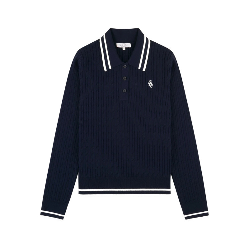 Sporty & Rich Cable-knit Striped Polo Shirt
