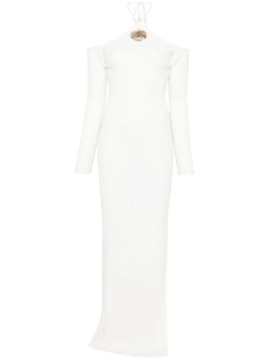 shell-brooch maxi dress