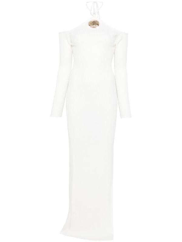 shell-brooch maxi dress