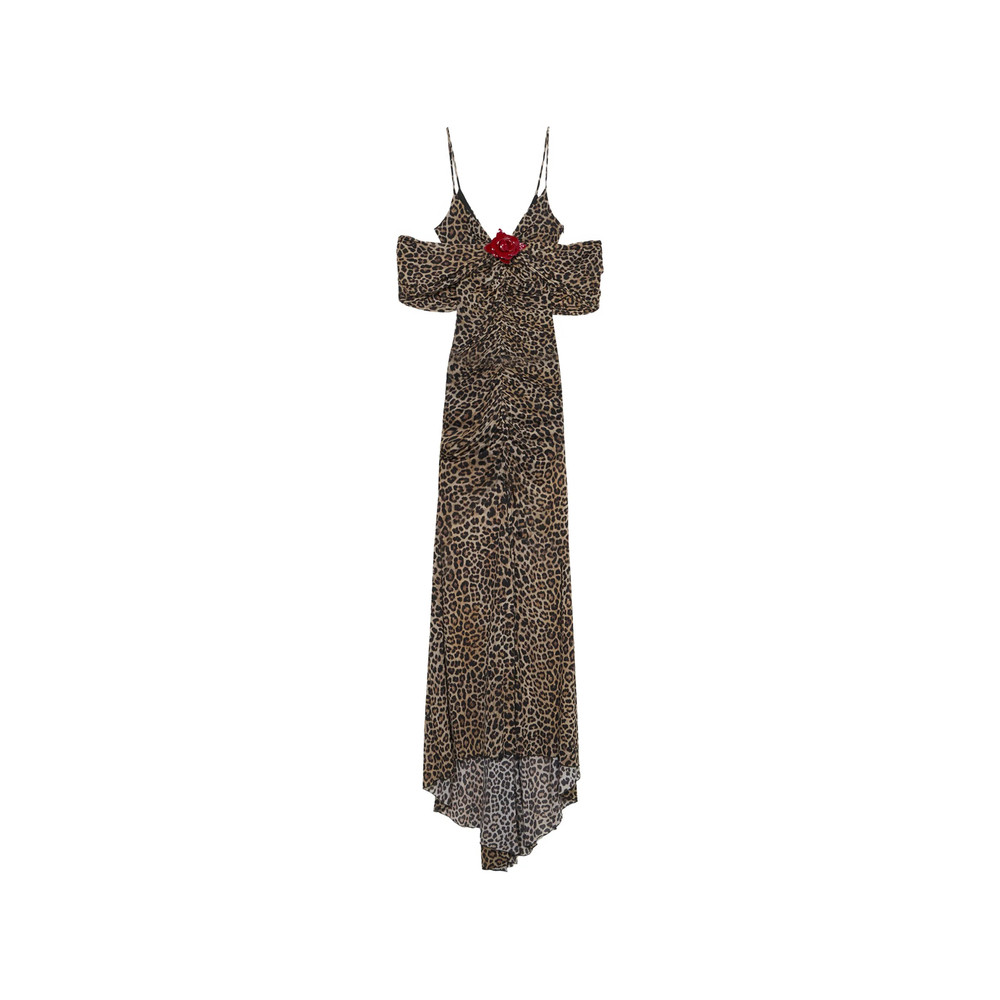 Blumarine Leopard-print Brooch-detail Maxi Dress
