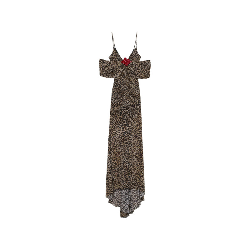 Blumarine Leopard-print Brooch-detail Maxi Dress