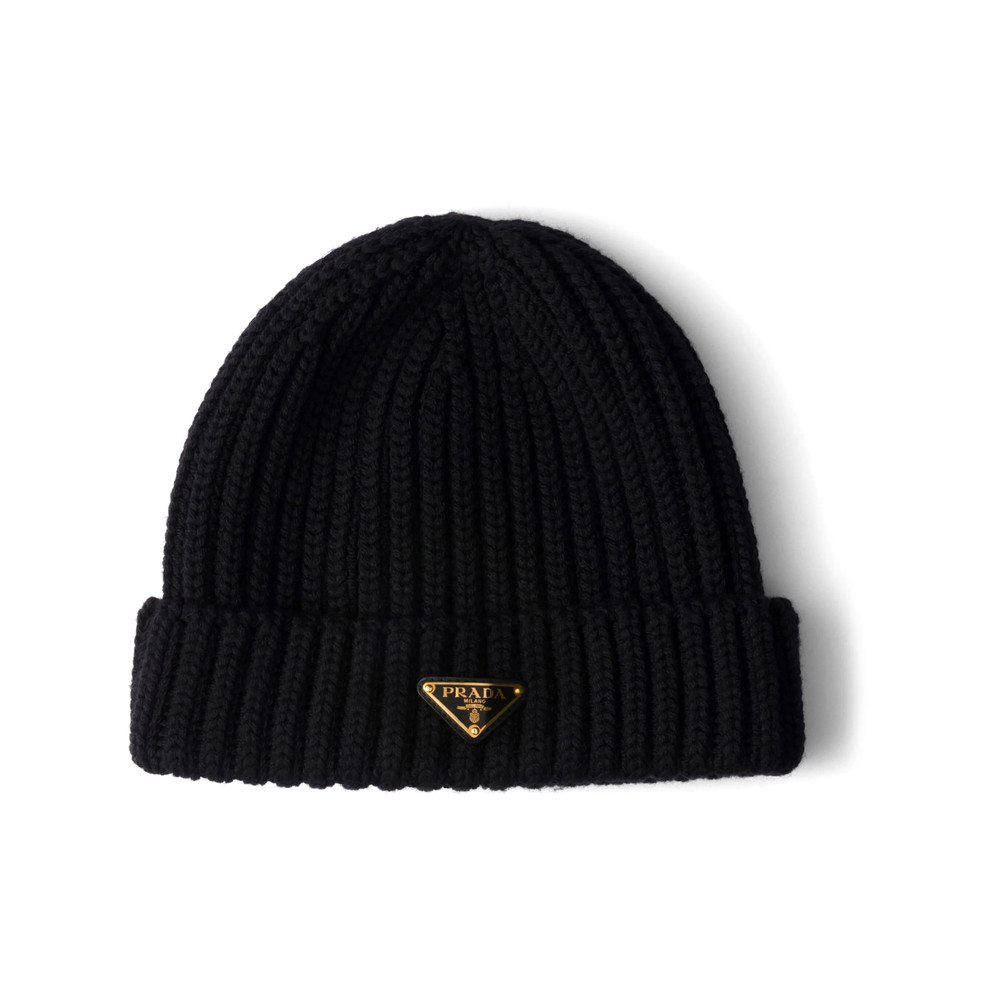 Prada Triangle-logo Ribbed Beanie