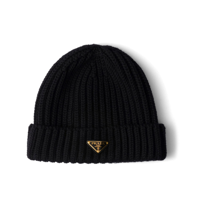 Prada Triangle-logo Ribbed Beanie