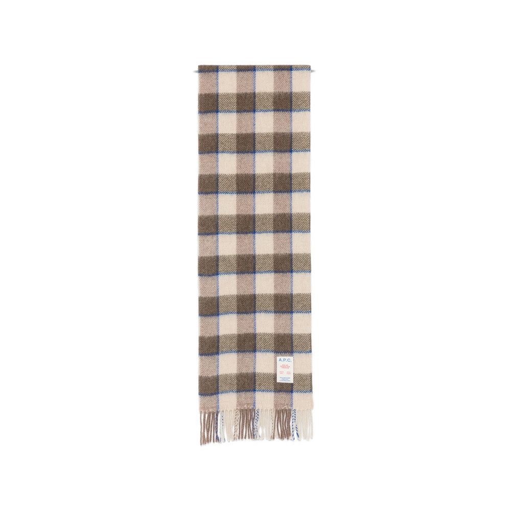 A. p.c. Check-pattern Fringed Scarf