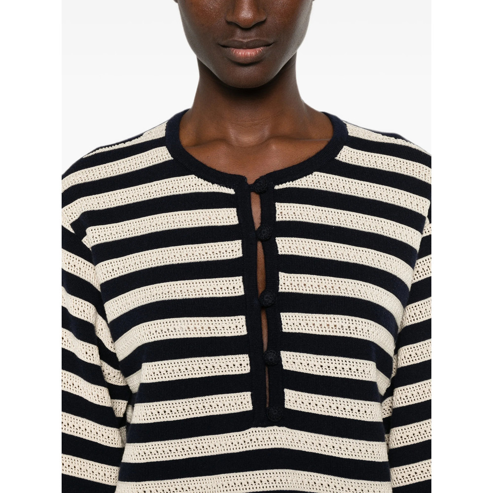 Frame Striped Pointelle-knit Sweater