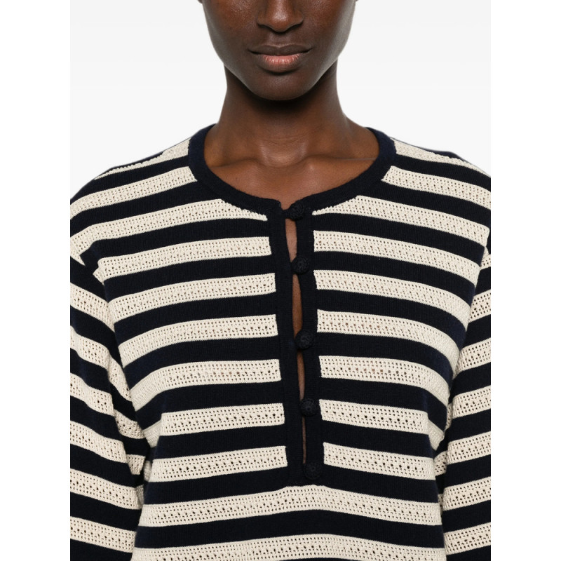 Frame Striped Pointelle-knit Sweater