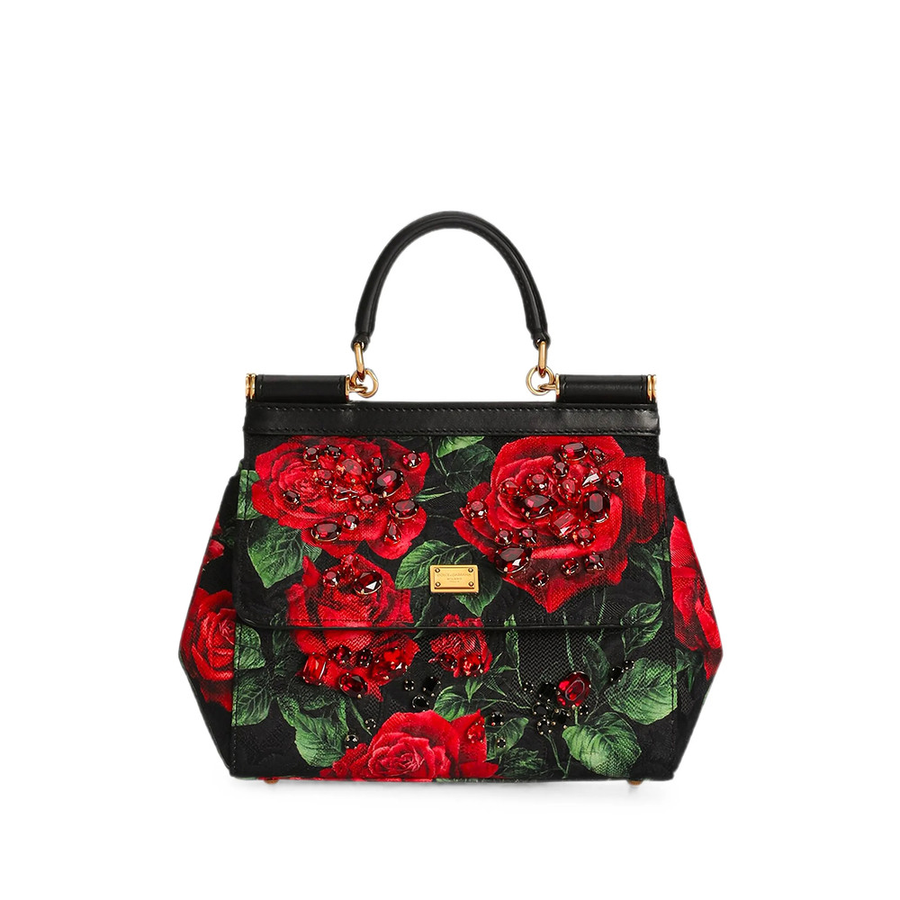 Dolce & Gabbana Medium Sicily Rose-print Crystal-embellished Tote Bag