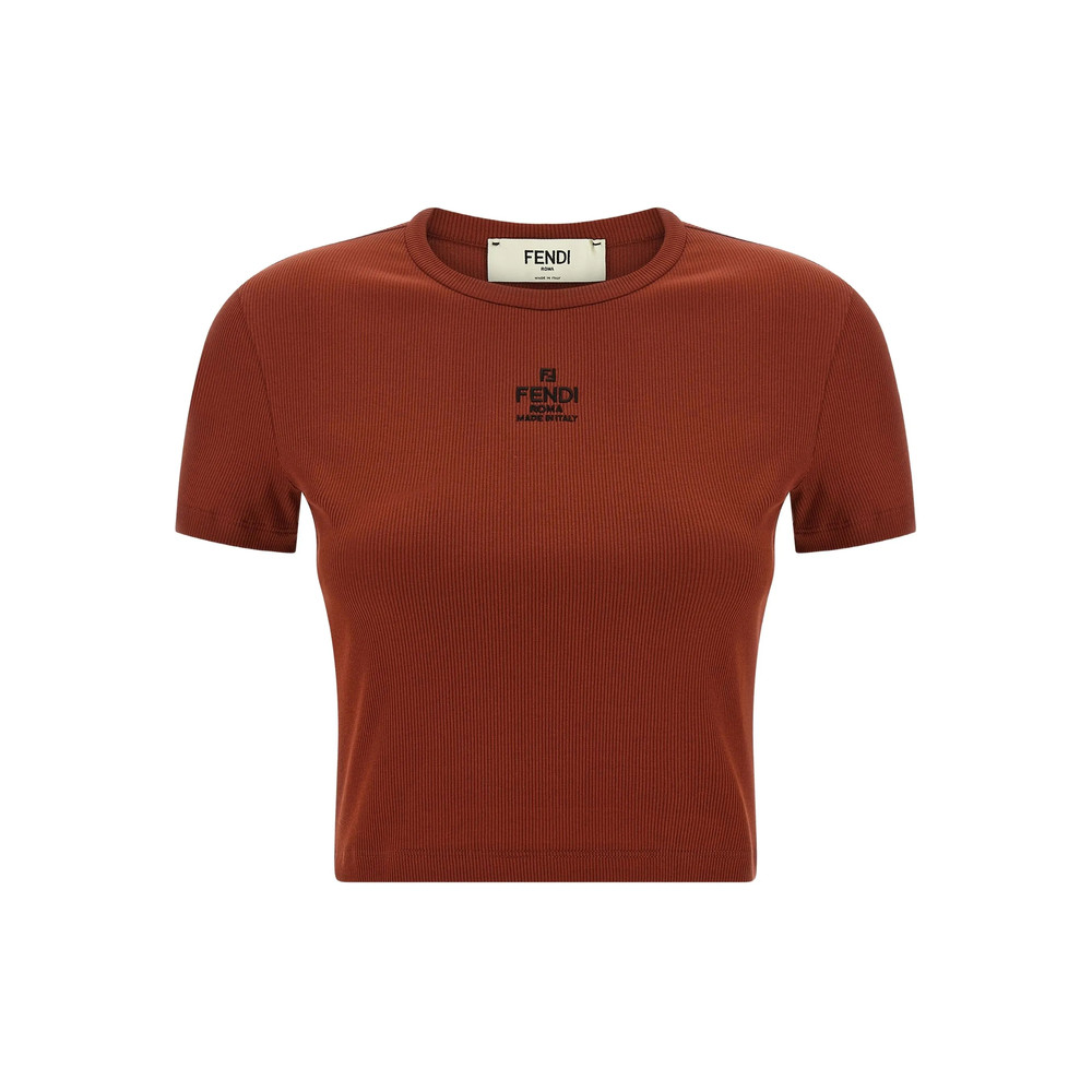 Fendi Ribbed Logo Embroidery Top