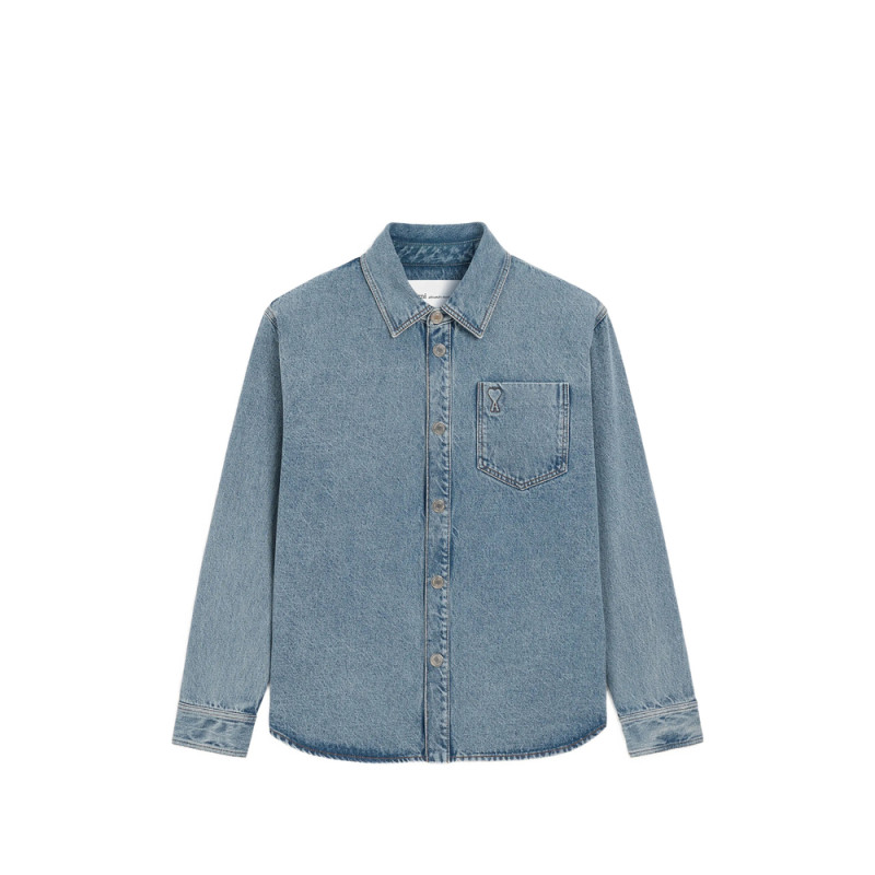 Ami Paris Cotton Overshirt With Ami De Coeur