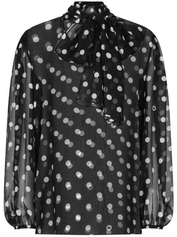 polka-dot print pussy-bow shirt