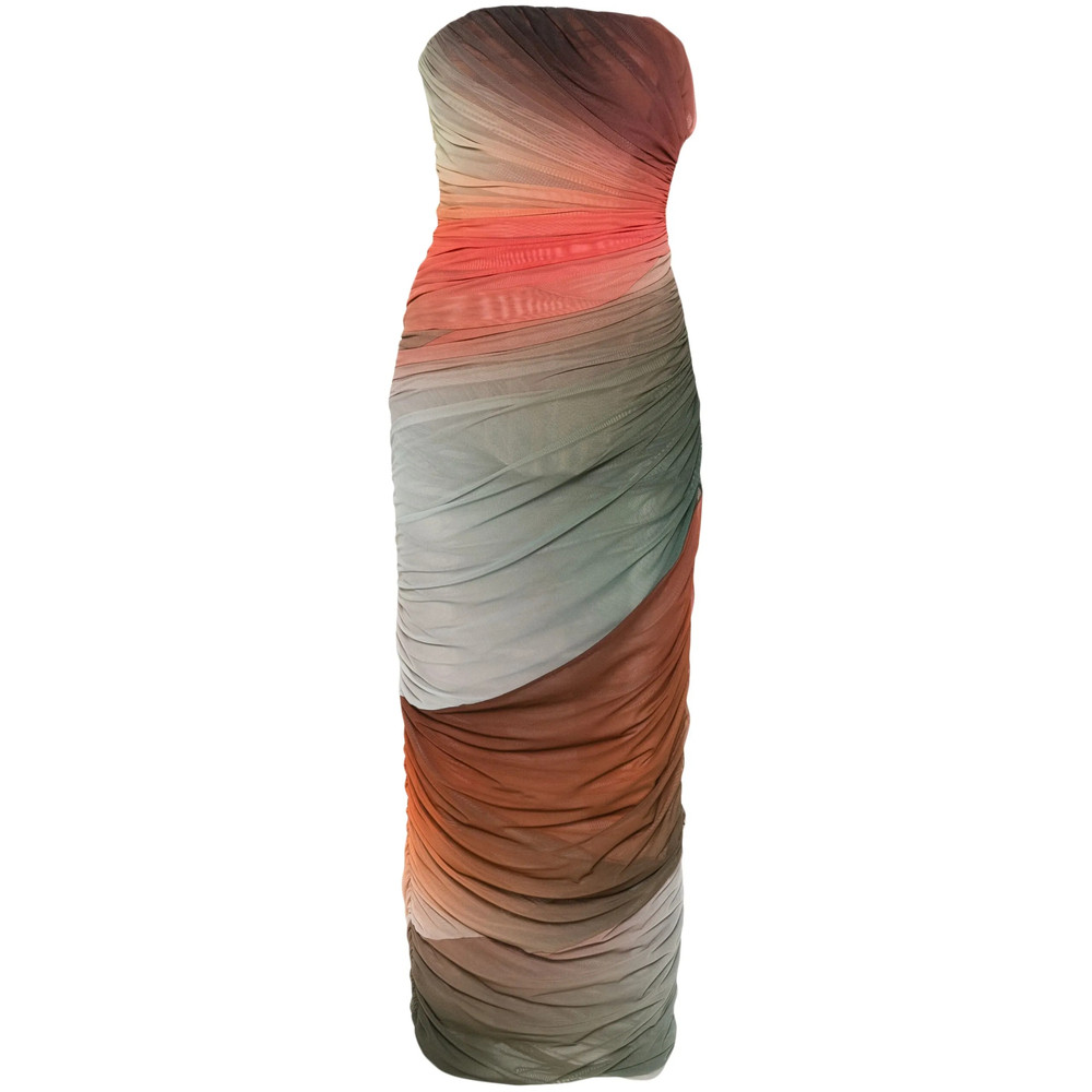 The Attico Ruched-detail Gradient Midi Dress
