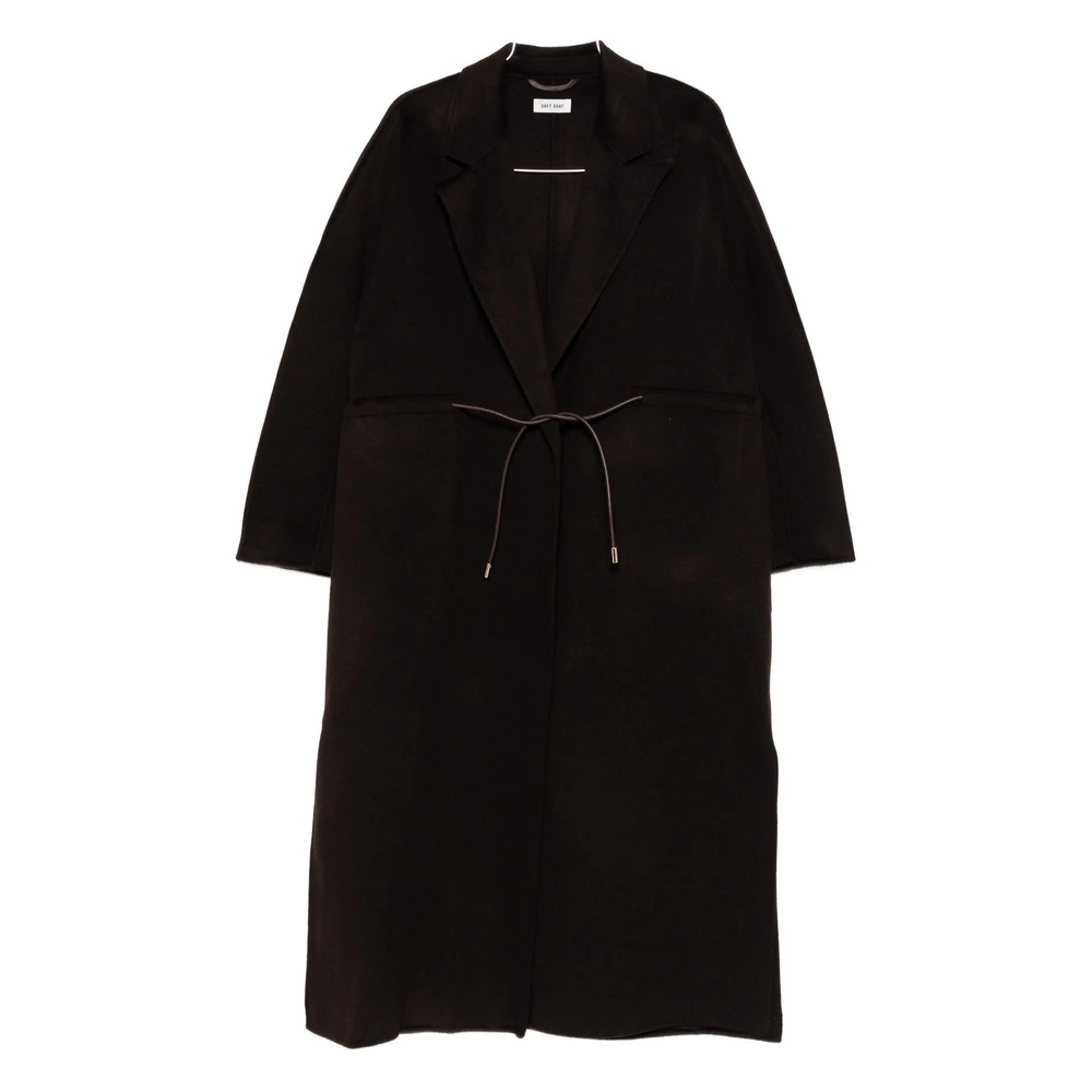 Soft Goat Drawstring Waist Lapel Coat
