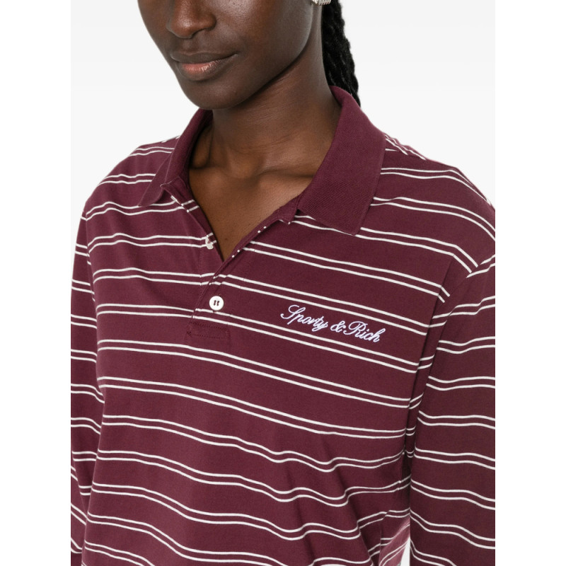 Sporty & Rich Signature Logo Striped Long-sleeve Polo Shirt