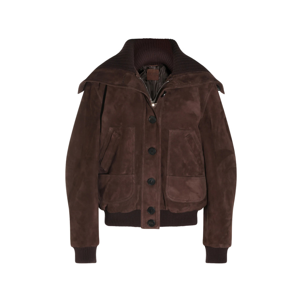 The Attico Ribbed-collar Suede Jacket