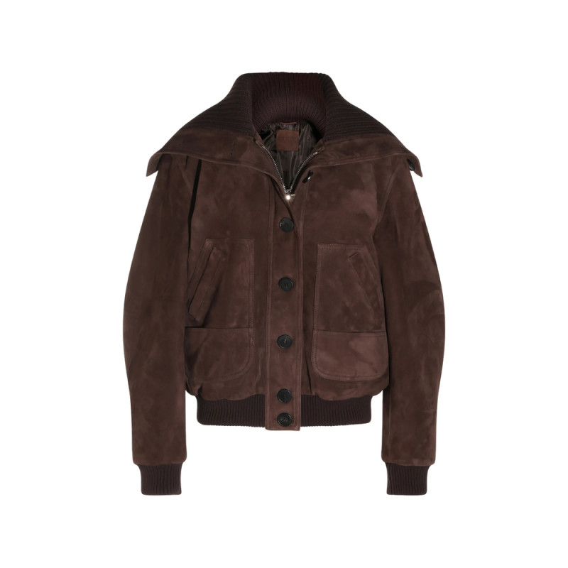 The Attico Ribbed-collar Suede Jacket