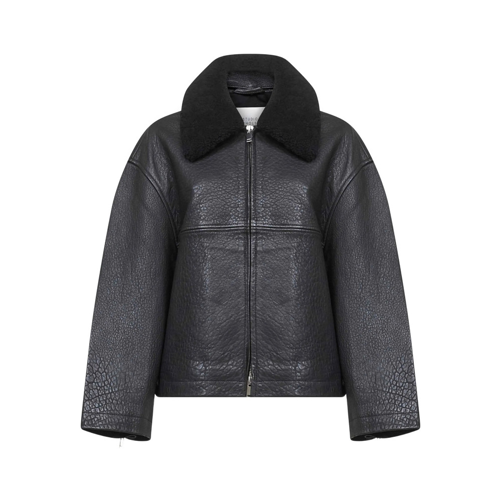 Studio Nicholson Erie Shearling-collar Zip-up Leather Coat