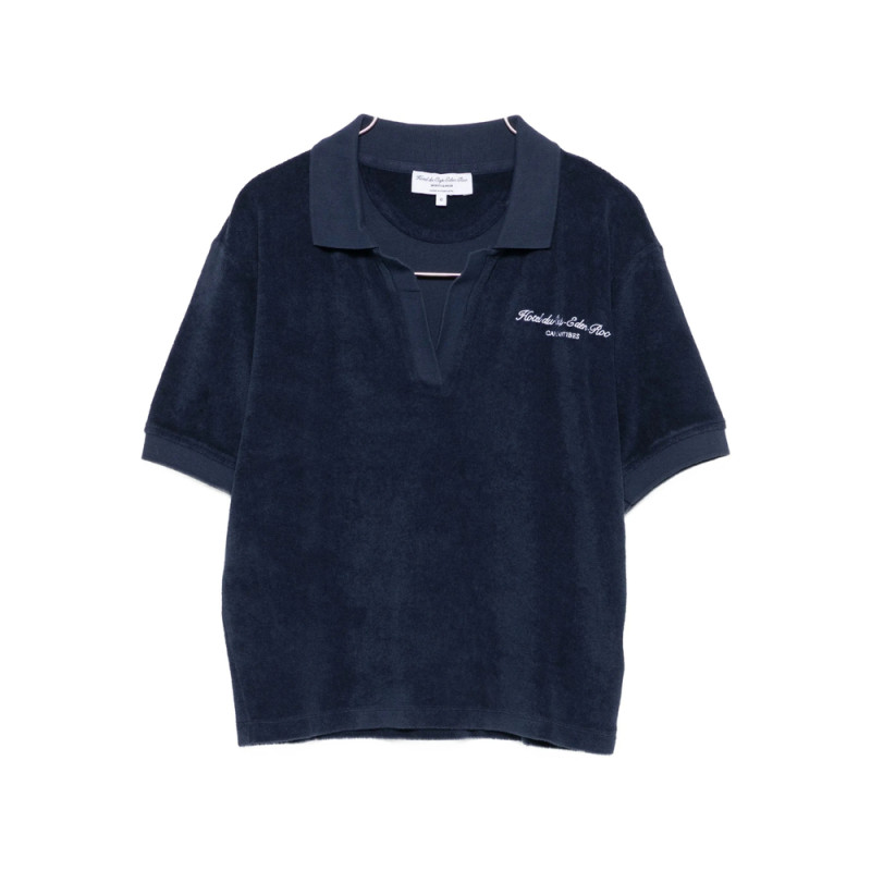 Sporty & Rich Embroidered Cotton Terry Polo Top