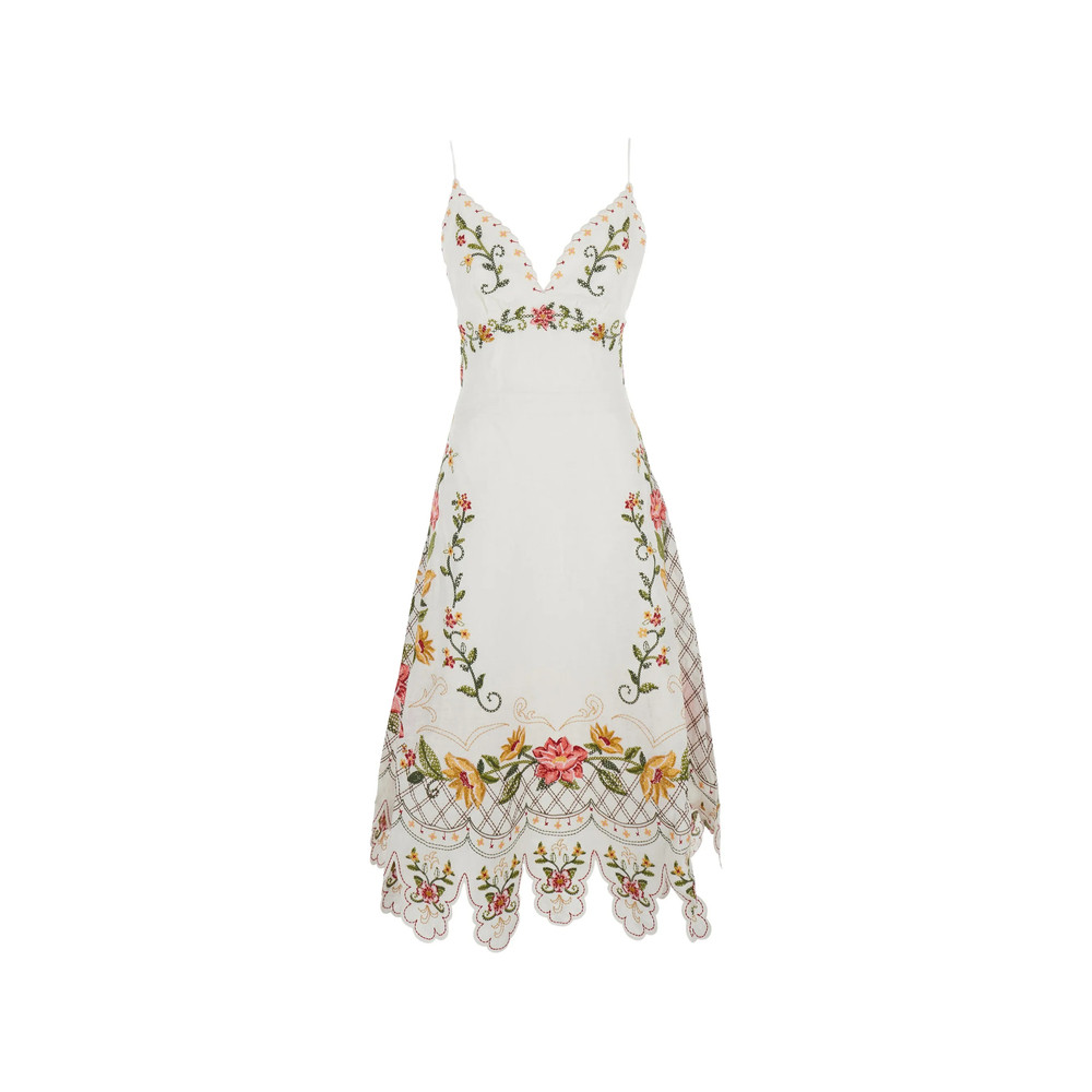 Farm Rio Floral-embroidered Scalloped Dress
