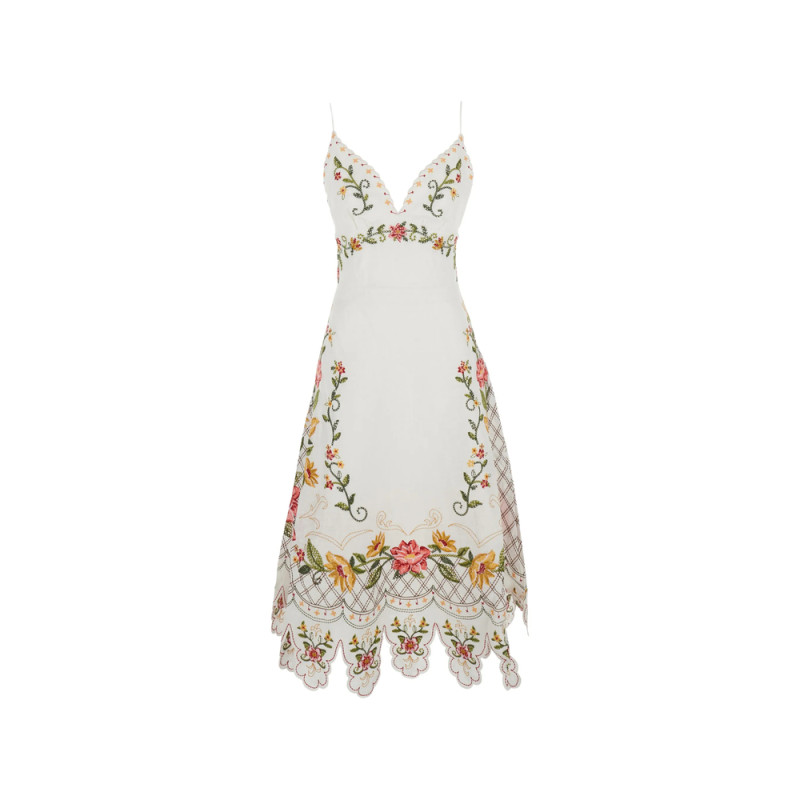 Farm Rio Floral-embroidered Scalloped Dress