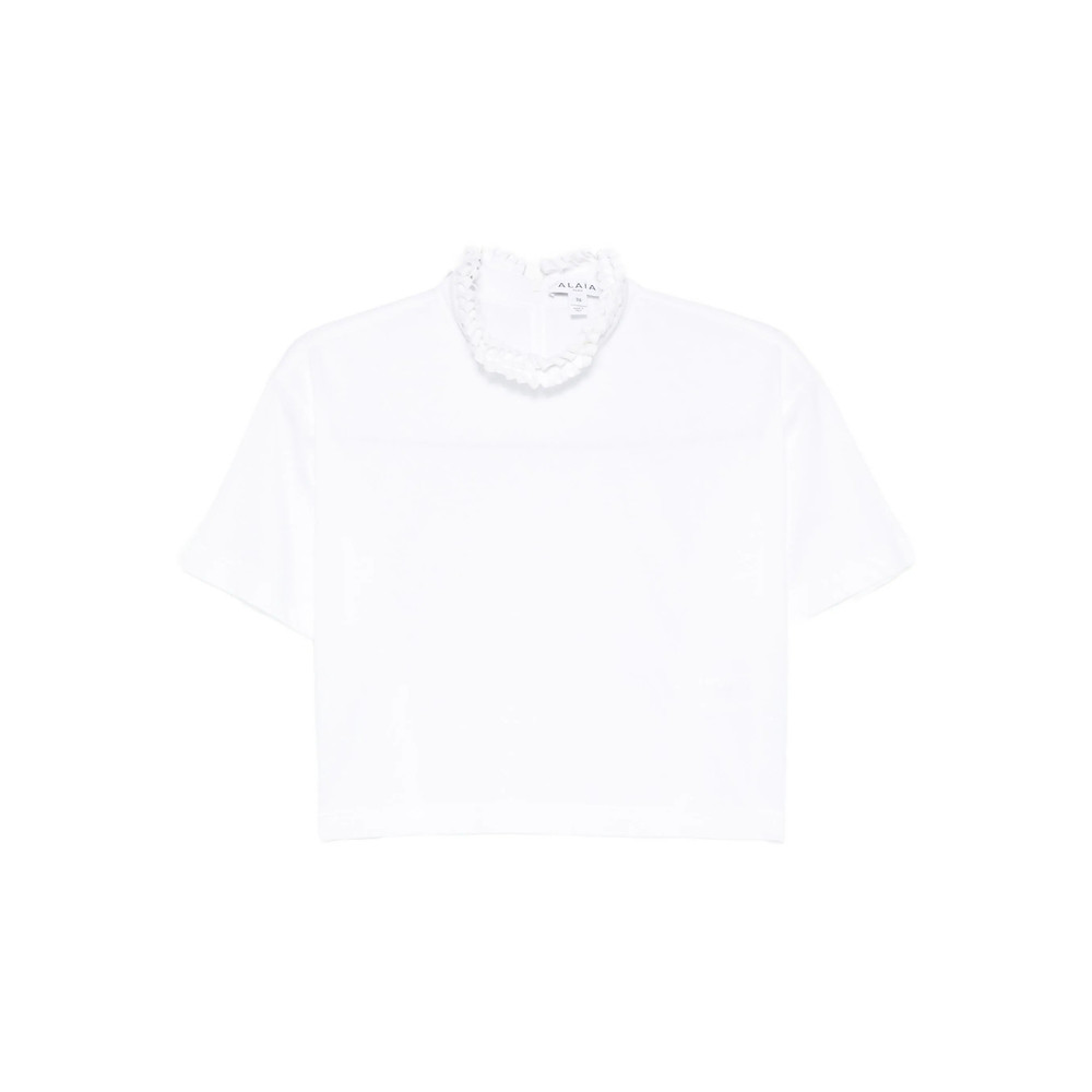 Alaïa Ruffled-neck Crop T-shirt