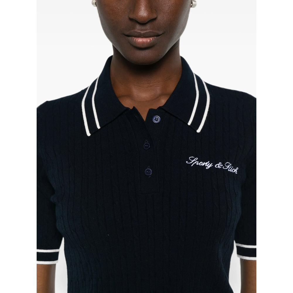 Sporty & Rich Cable-knit Logo-embroidered Polo Shirt