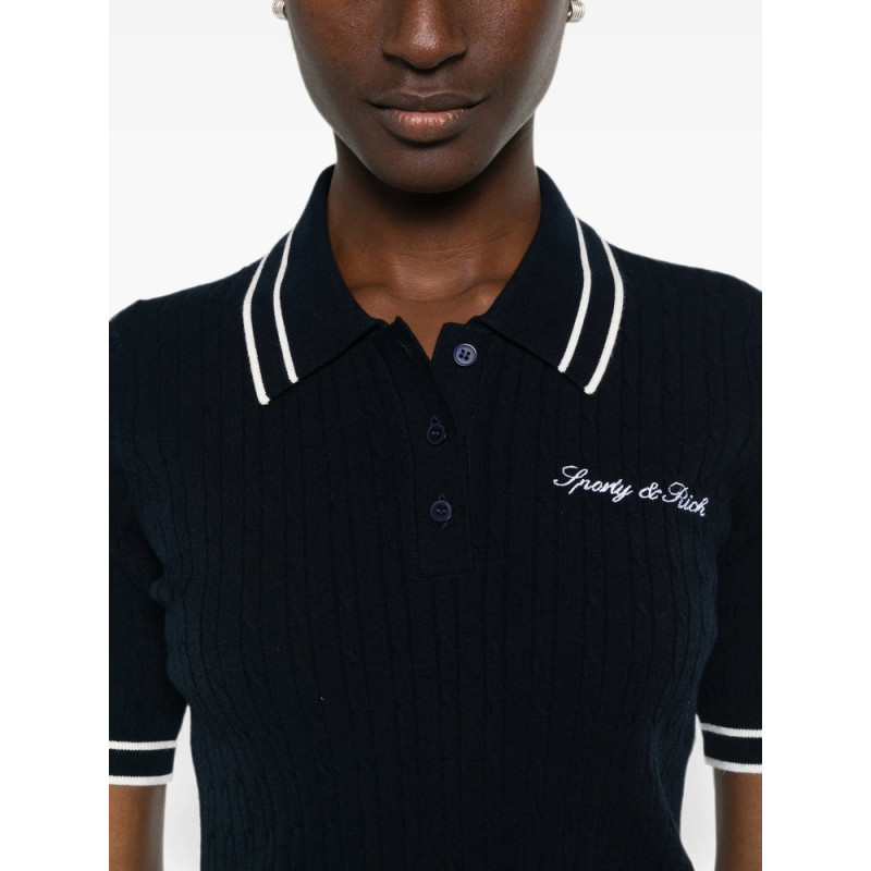 Sporty & Rich Cable-knit Logo-embroidered Polo Shirt