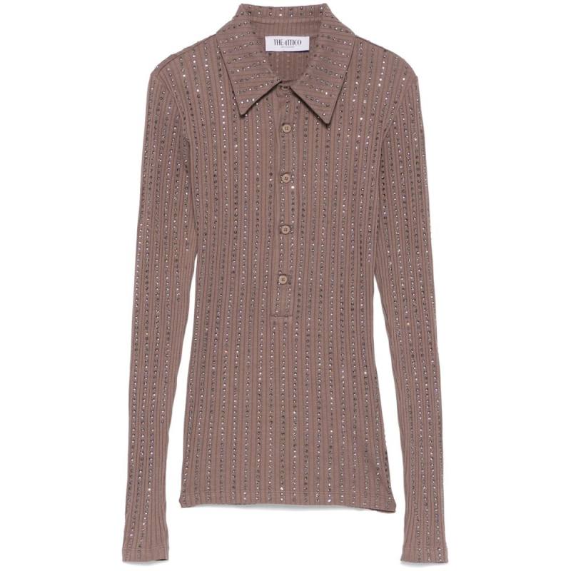 The Attico Crystal-embellished Polo Top