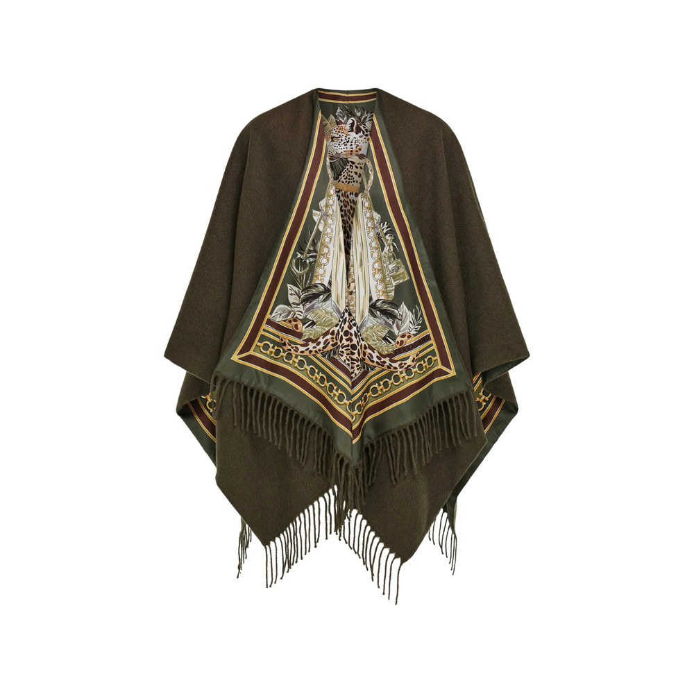 Ferragamo Feline Print Cashmere And Silk Reversible Cape