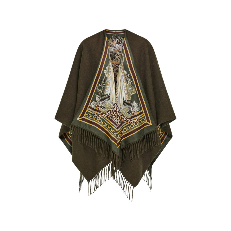 Ferragamo Feline Print Cashmere And Silk Reversible Cape